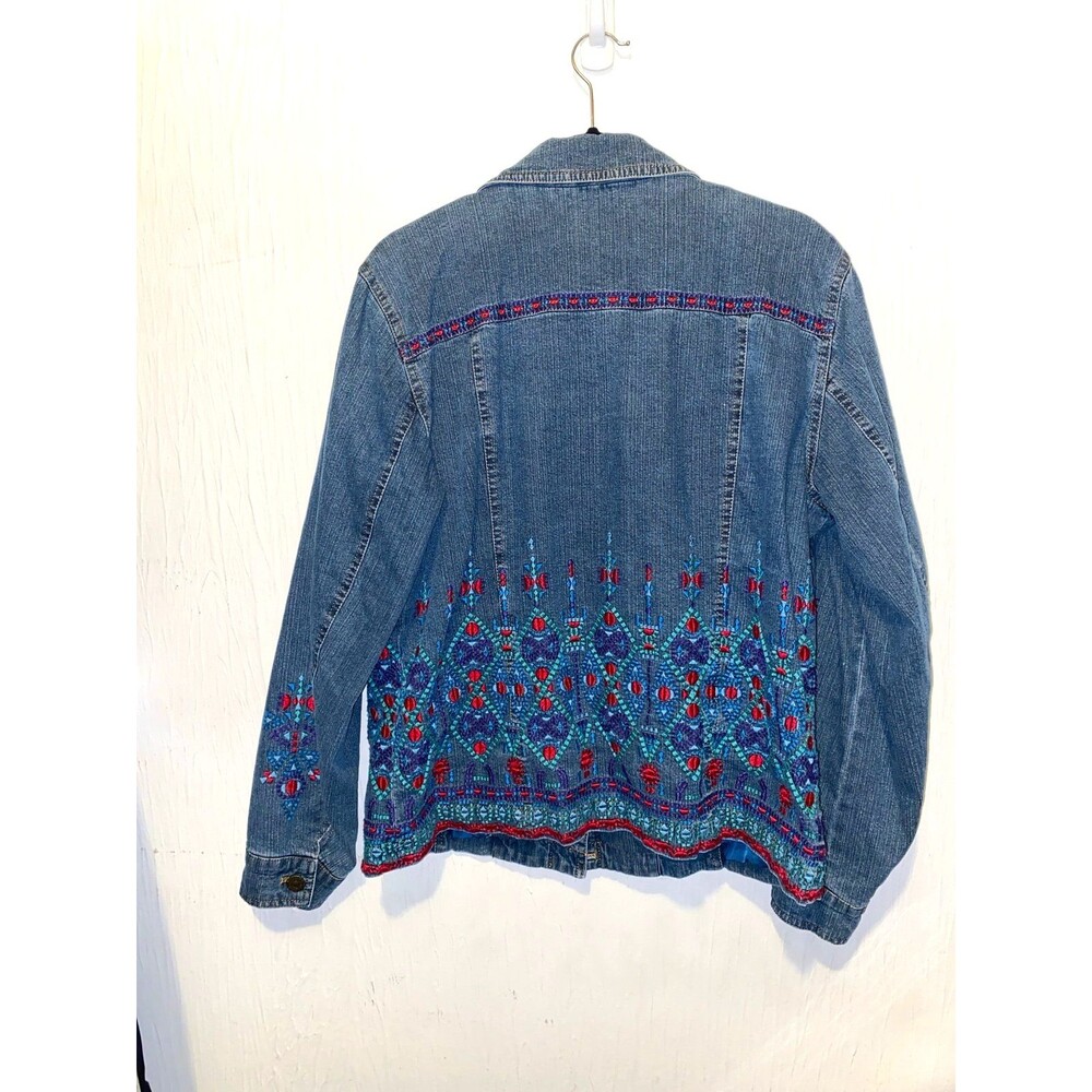 Coldwater Creek Blue Denim Jacket Embroidered Stitch LINED button up SZ L Large - Picture 5 of 5